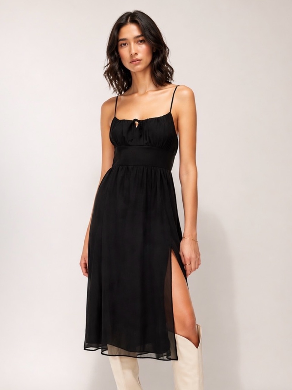Aritzia WILFRED Bellow Black Tie-Front Midi Dress Size 4